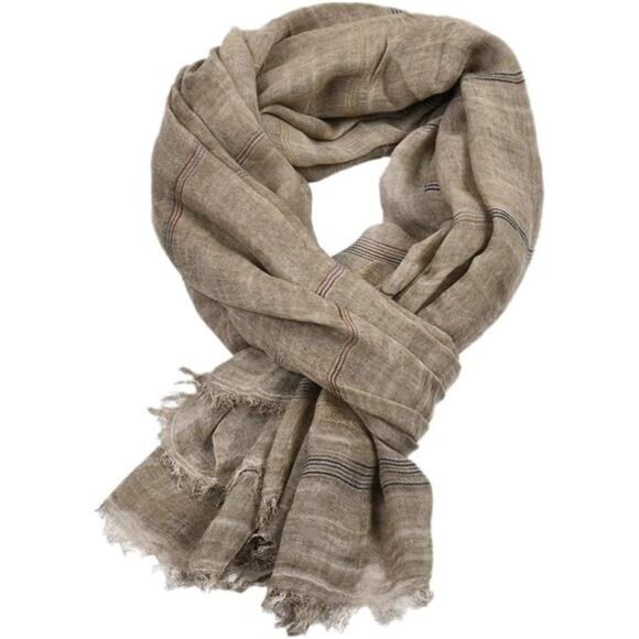 Unisex Soft Scarf Cotton Linen Lightweight Khaki - Picture 2 of 5